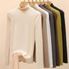 Camisa básica de mujer de cuello medio, jersey de color liso para otoño e invierno, manga larga