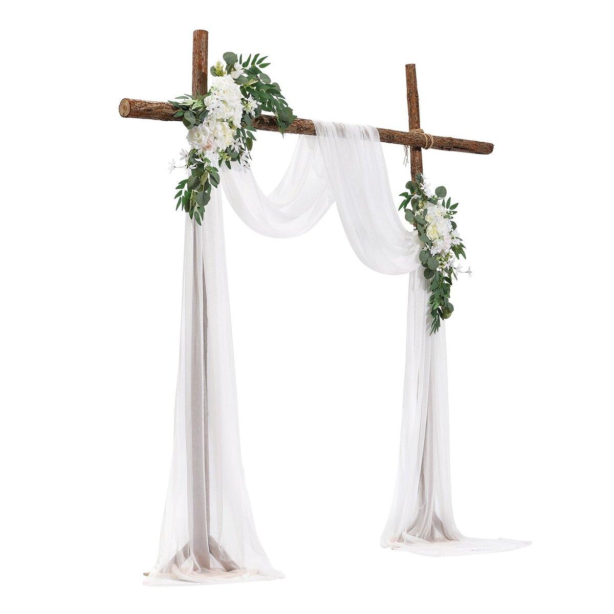 Kit de Fleurs Artificielles pour Arche de Mariage Blanc Avec 2 Pièces de Fleurs 1 Pièce de Voilages