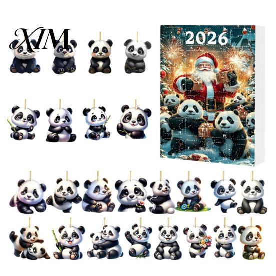 2026 Holiday Countdown Box Panda Advent Calendars 2026, 2D Acrylic Cute Hanging Ornaments for Christmas Tree Xmas Tree, 24 Days Calendar, Gifts Lovers