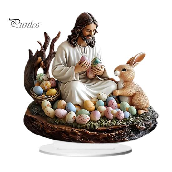 

Пасхальный кролик, украшение 2D, плоское акриловое украшение для стола, Иисус и кролик, крашеные яйца, украшение с основой для домашнего декора пасхальной вечеринки A