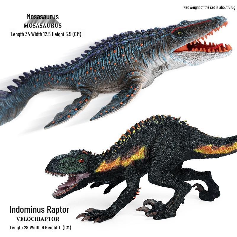 Large Dinosaur Model Set: Mosasaurus, Tyrannosaurus & Velociraptor Figurines