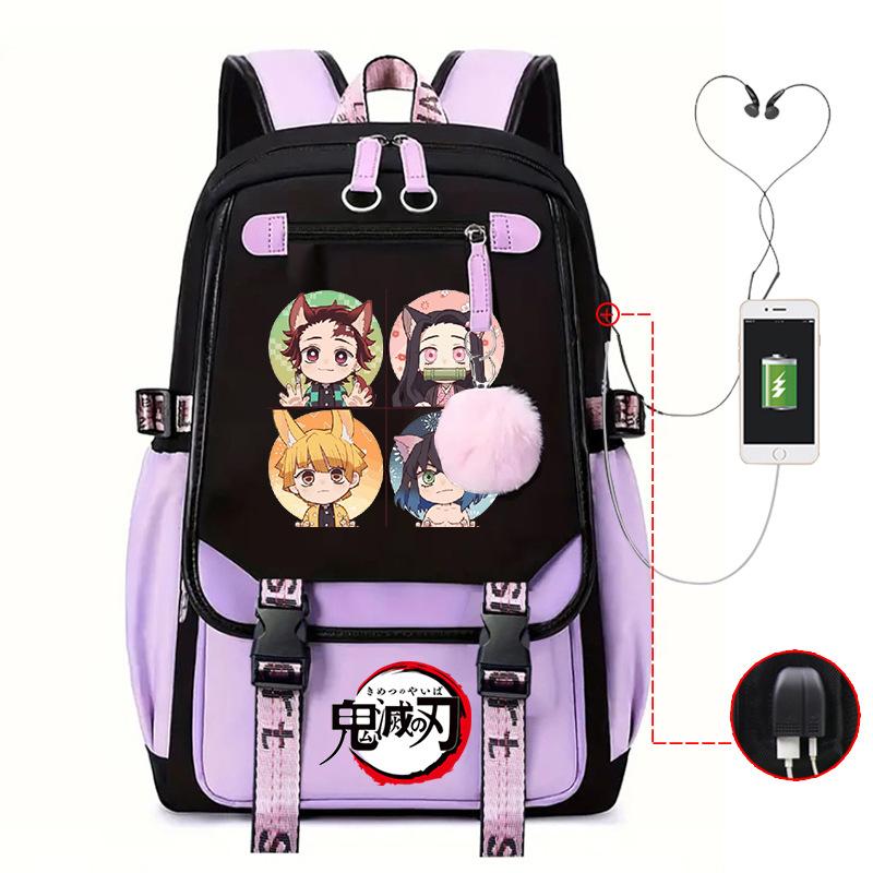 Ghost Annihilation Blade Grade 3-6 Junior High School Student High School Student School Bag Strap USB Multifunctional Backpack