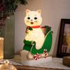 Christmas Cat Night Light Sleigh Light Synthetic Resin Decorative LED Indoor Party Decor USB Powered Lighted Figurine for Festive Holiday Cute Animal