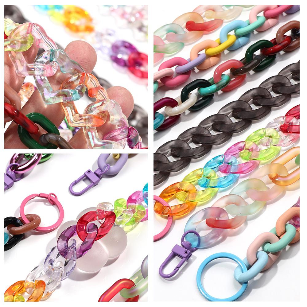 Colorful Acrylic Plastic Link Chain Keychain Creative Handmade Anti-lost Phone Key Ring For Women Girls DIY Jewelry Gifts