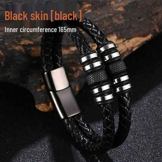 

Мужской плетеный браслет из кожаного шнура с бусинами из титановой стали - Панк-браслет