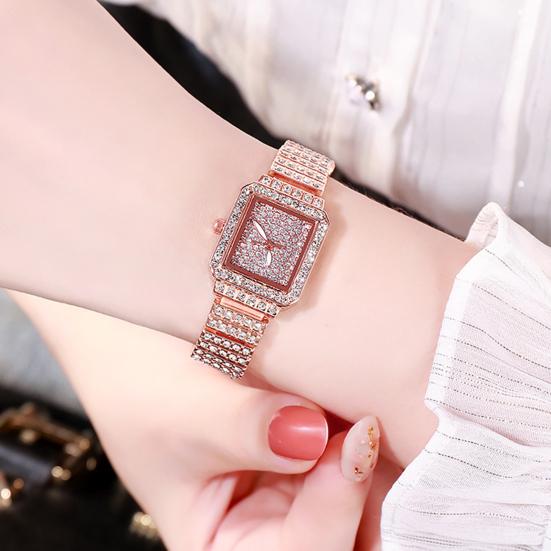 Women's Rhinestone Bracelet Watch Alloy Quartz Wristwatch with Densely Set Crystals, Scratch-resistant Mineral Glass Watch for Office Party Date