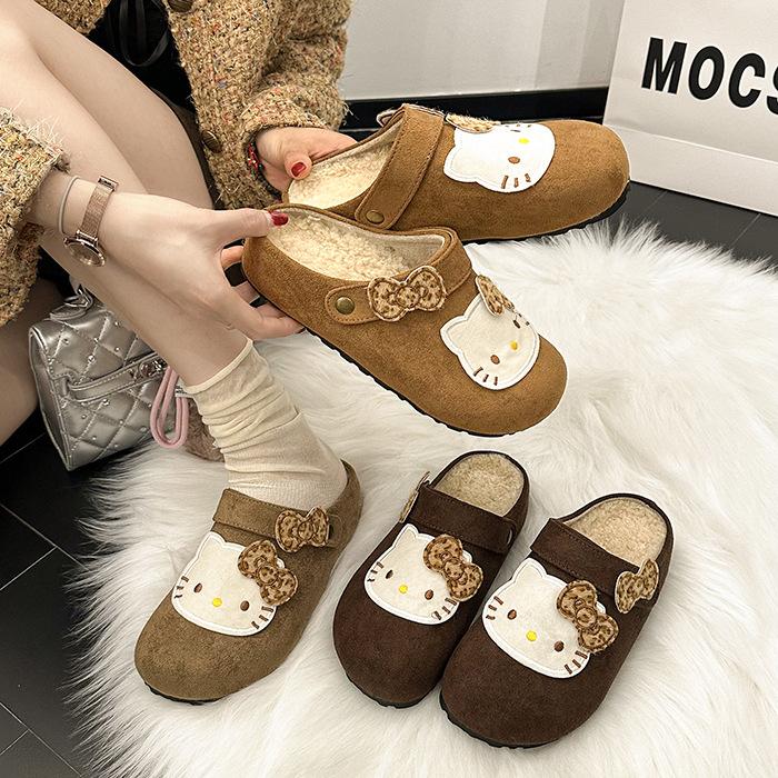 Versatile Baotou Casual Slippers Women's Autumn and Winter Cute Cartoon Outer Wear Casual Lotus Leaf Edge One Pedal Baotou Slippers