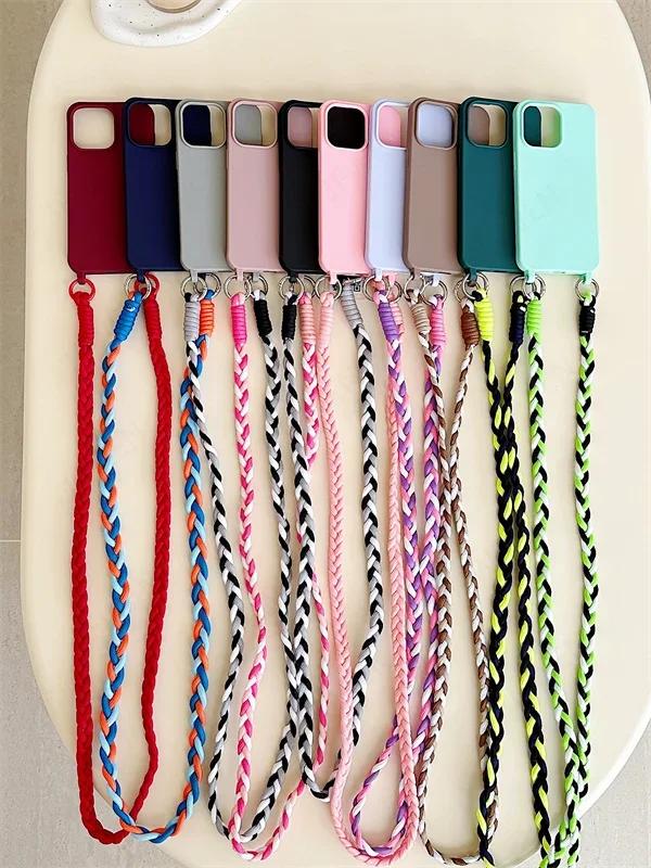 Crossbody Lanyard Handyhülle Für iPhone 16 15 14 12 13 11 Pro Max Plus Süßigkeitenfarbe Silikon Weiche TPU Rückseite