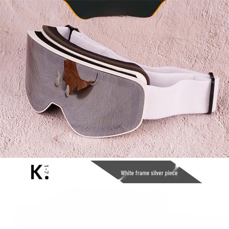 Kids Double-Layer Anti-Fog Ski Goggles White Frame + Silver Lens + White Strap