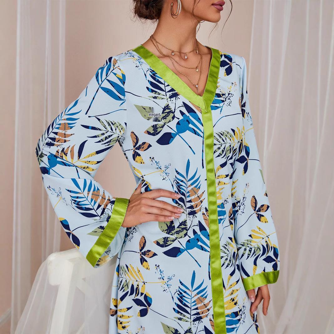 

Мусульманское женское весенне-летнее платье-халат с цифровым принтом и цветными блоками S небесно-голубой