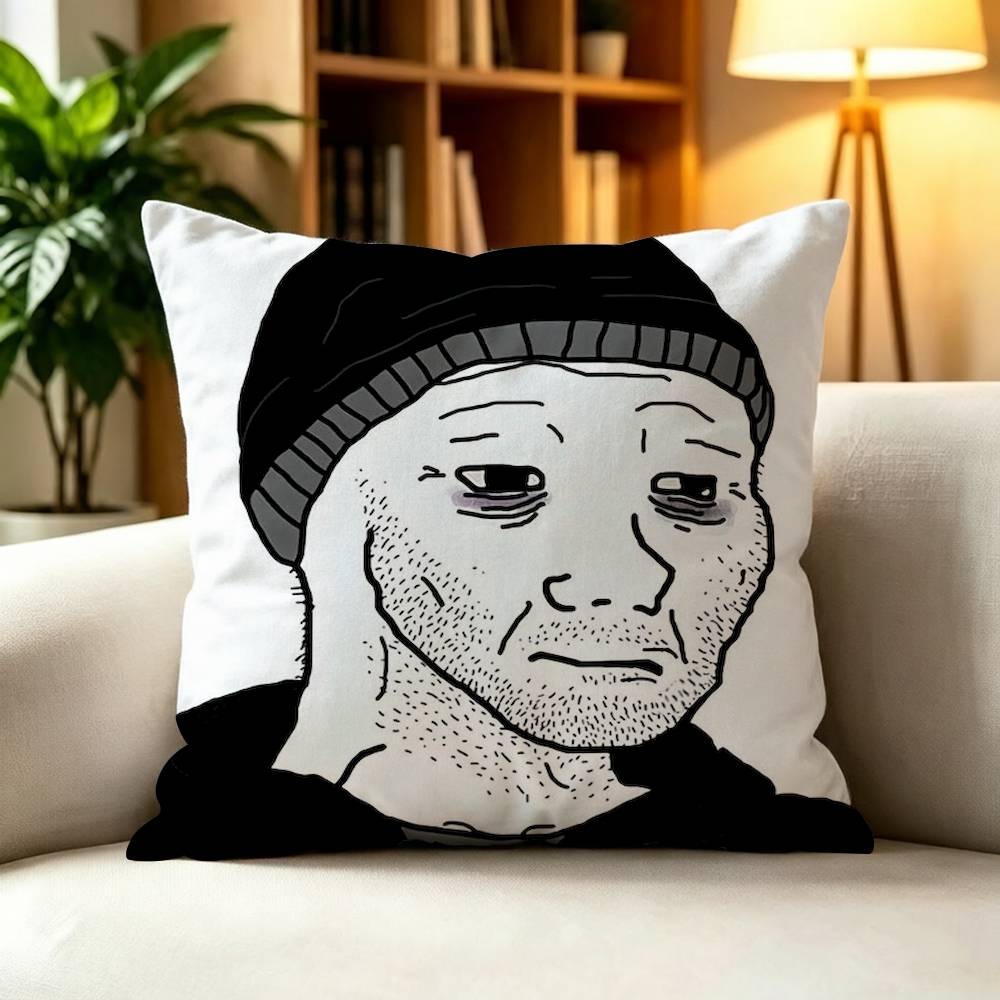 Feels Guy Wojak Meme Funny Double-Sided Printed Cushion Cover Bedroom Bedside Sofa Pillow Case