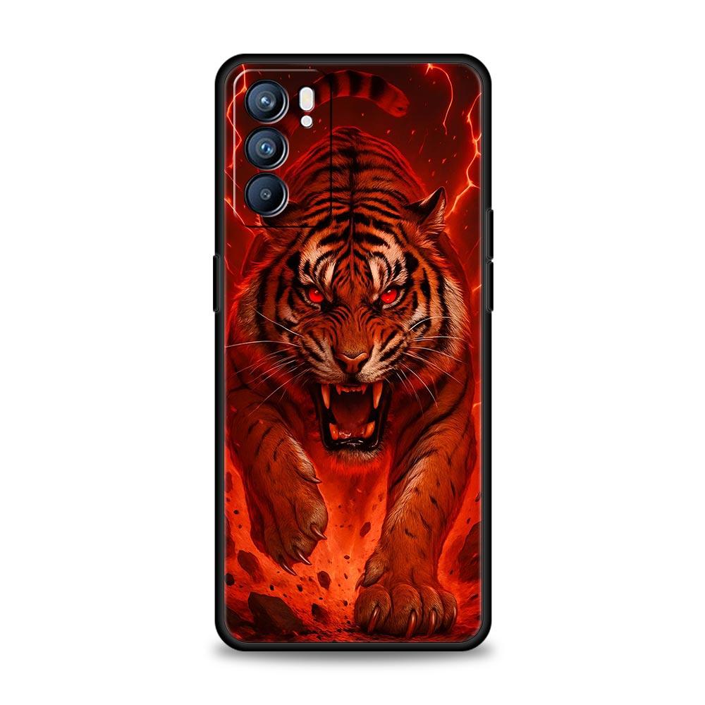 Phone Case Cover For Oppo A17 A31 A54 A57 A78 A79 Find X5 X6 Reno 7 8 10 11 12 13 F Pro 5G Soft TPU Shell Cartoon Tiger Pattern