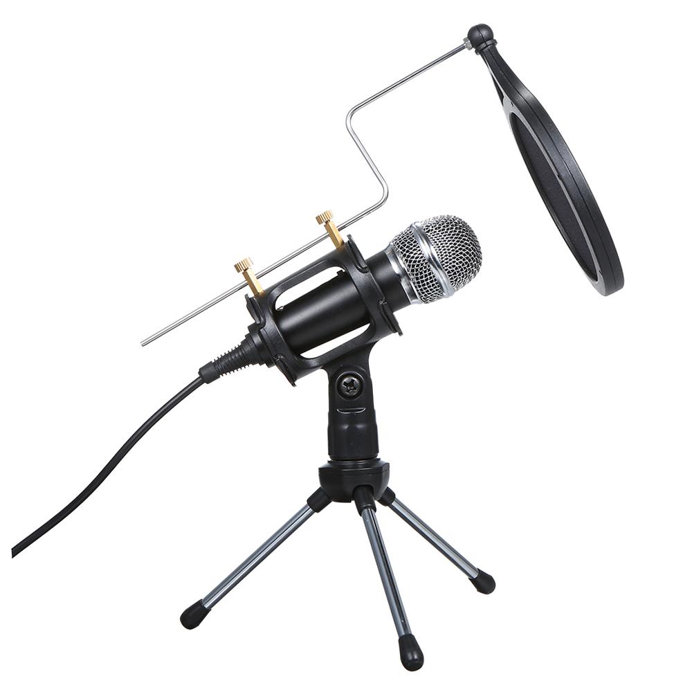 Wired Condenser Microphone Audio 3.5mm Studio Mic Vocal Recording KTV Karaoke Mic with Stand for PC Phone