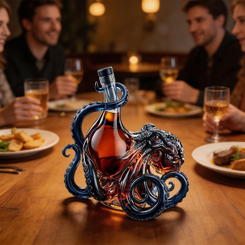 Creative Glass Octopuses Whiskeys Decanter Liquor Dispenser with Secure Suction Base For Home Club And Party Serving