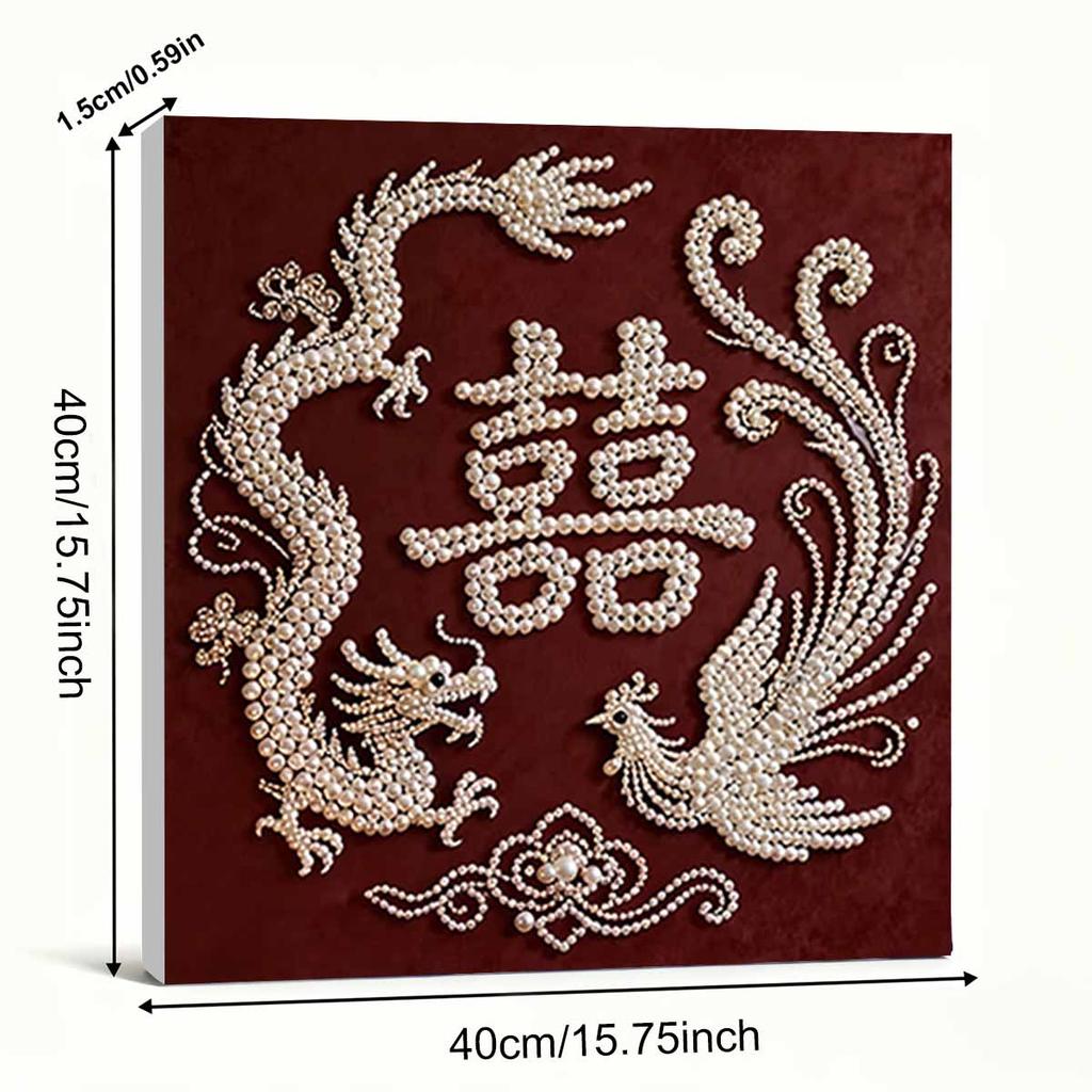 Dragon and Phoenix Bringing Auspiciousness Full 5D DIY Pearl Gem Art Diamond Painting Kits for Adults/Beginners Gift Idea Home Decor 15.7x15.7in