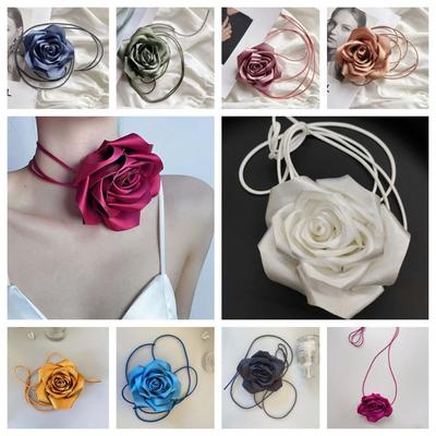 Flower Waist Chain Satin Necklace Personality Rose Choker Belt  Girls
