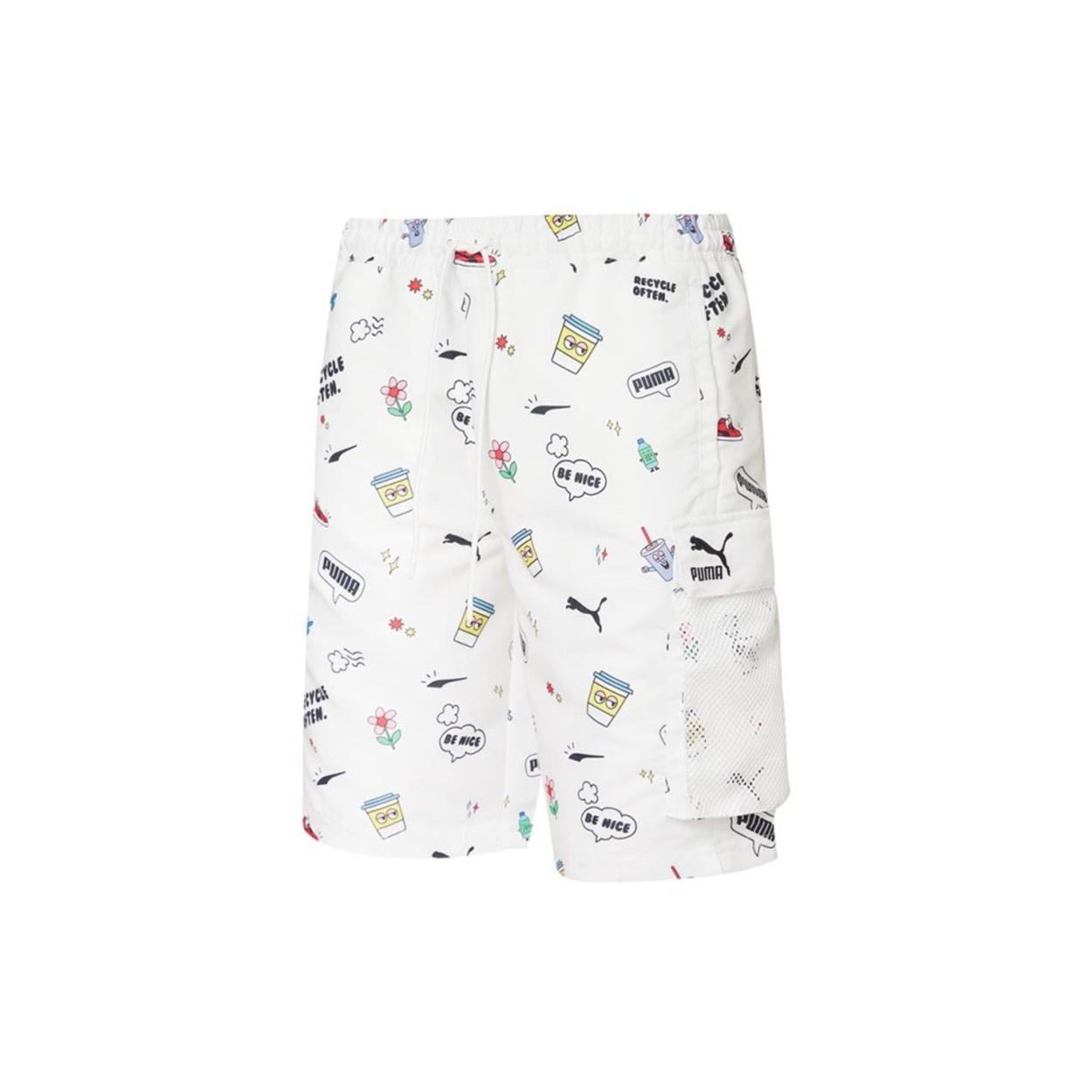 PUMA Awareness Cargo Woven Shorts White Black Men s 532038-02 M