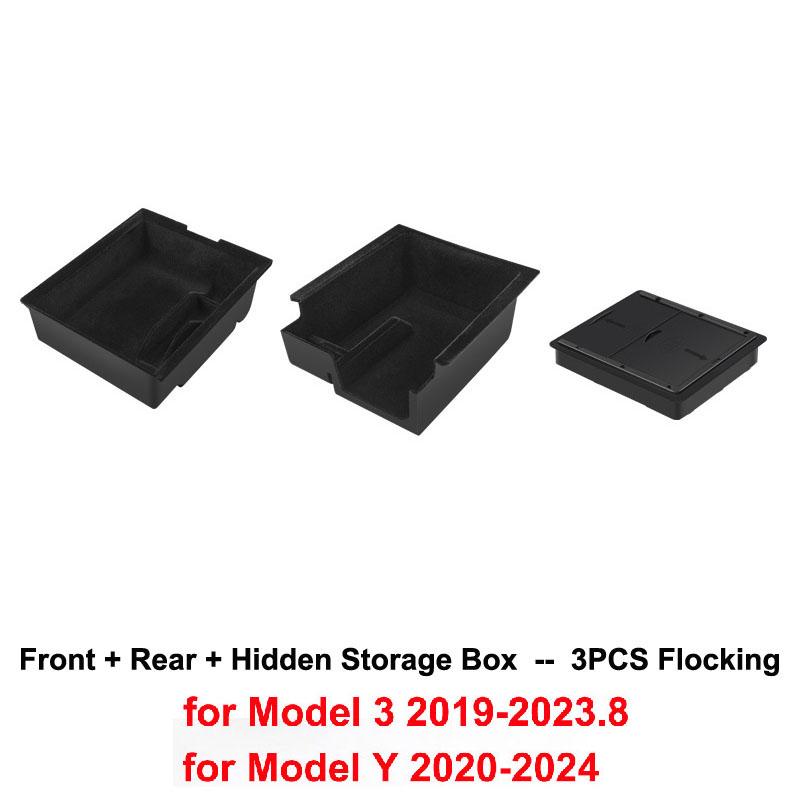 Center Console Organizer for Tesla Model Y 2023 2024 Rear Trunk Side Storage Box Bins Flocking Armrest Hidden Cup Tray Console