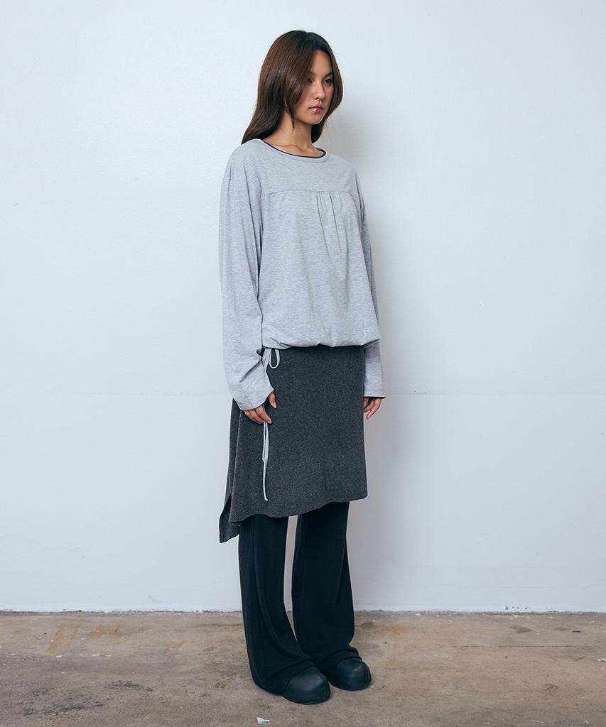Pisis Button Layered Midi Skirt_Charcoal