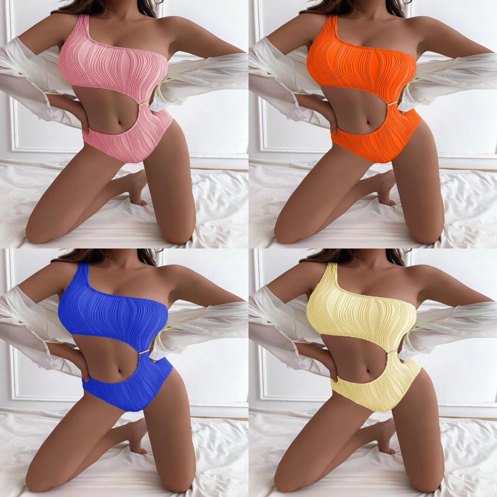 Plain Color Oneshoulder Swimsuit For Women With Padded Bust And Polyester Fabric For Swim And Dance Activities