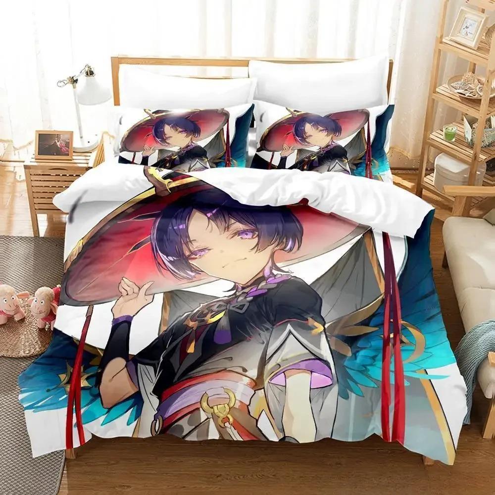 Nytt Spel Genshin Impact Scaramouche Sängklädesset Tecknad Anime tredelat set Vuxen Barn Sovrum Påslakan Set 3D Kawaii Spel