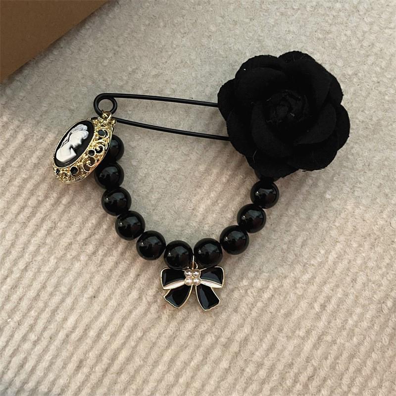 Bow Flower Pearl Brooch Black Mourning Bow Tie Brooch Black Ribbon