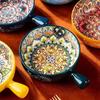 Hand-painted Relief Pattern Salad Bowl with Handle, Pasta Bowl, Kitchen Baking Utensils, Suitable for Use In Ovens and Microwave
