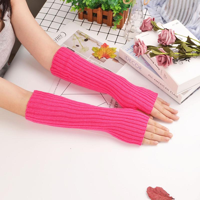 Knitted Long Fingerless Mittens Winter Glove Women Men Arm Warmer Gloves Crochet Half Finger Fashion Stretchy Wrist Arm Sleeves