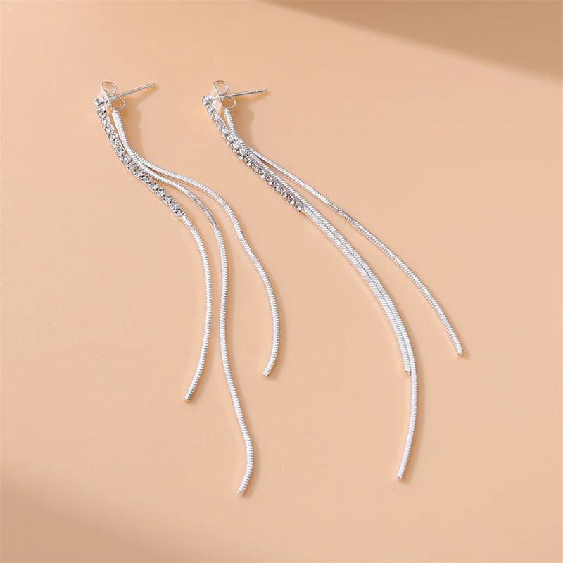 Trend Gold Silver Color Long Zircon Earrings Wire Tassel Chain Drop Earring Women's Ear Line Hanging Jewelry Gifts Wholesale