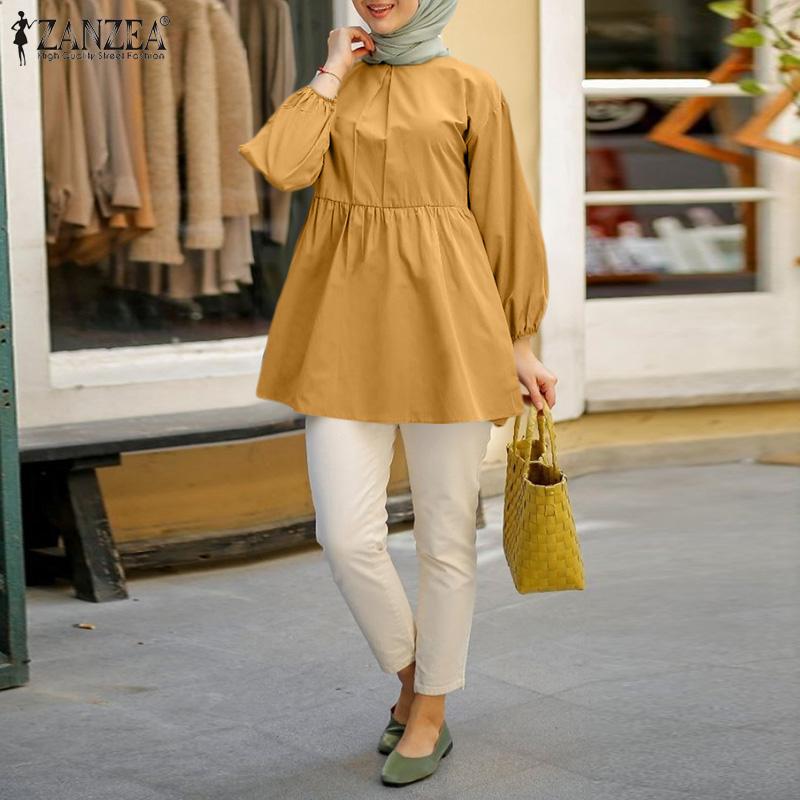 

ZANZEA Женщины O-образный вырез Блузка с длинным рукавом Рубашки Сплошной цвет Свободные топы