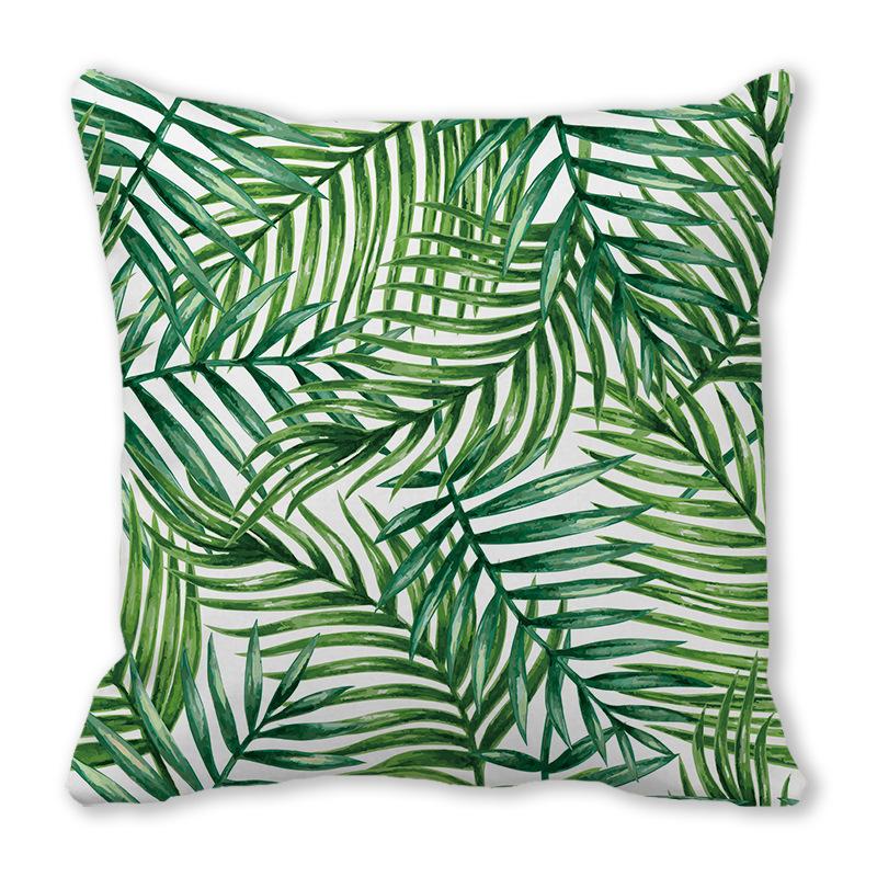 Watercolor tropical green leaf banana leaf Digital printing short plush pillow covers for sofa office cushion cover home goods