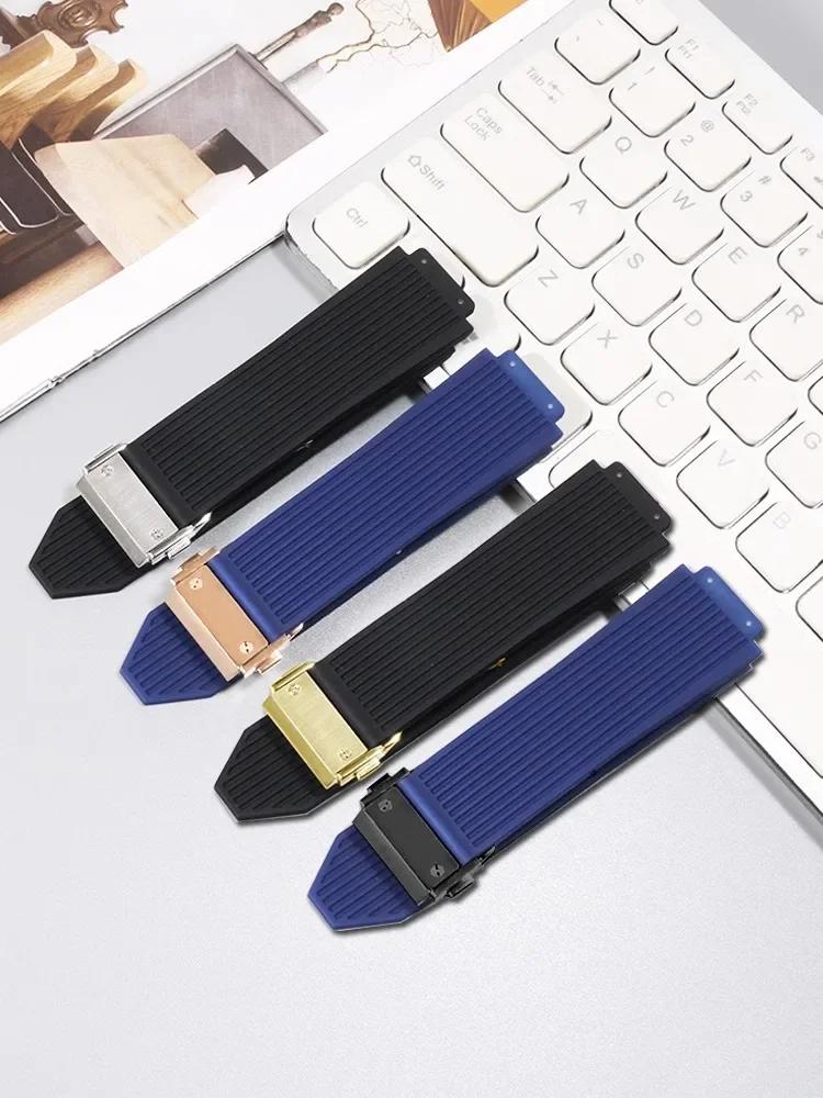 26*19mm Silikon-Gummi-Uhrenarmband für Hublot BIG BANG Schwarz Blau Herren-Uhrenarmband Werkzeug Wasserdicht und Schweißfest Armband