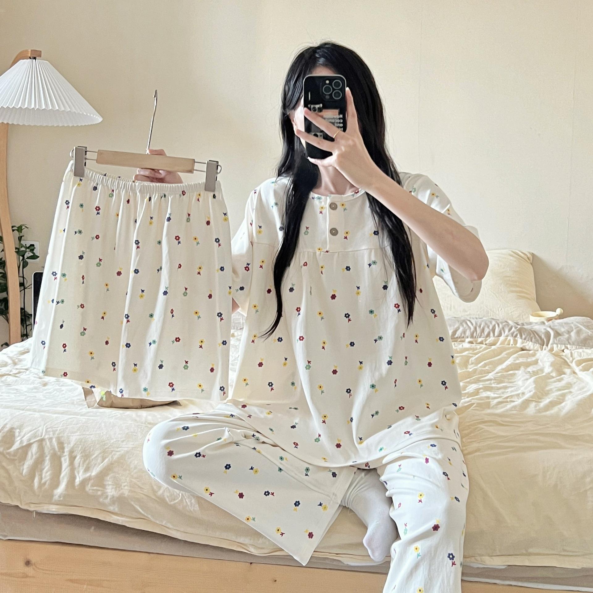 

Пижама из трех предметов, домашняя одежда, женская летняя мультяшная милая домашняя одежда, которую можно носить поверх костюма, пижама для отдыха, домашняя одежда M жёлтый