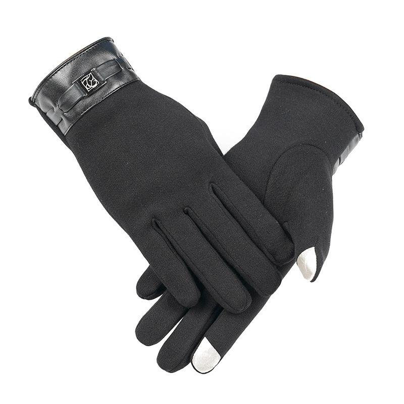 Warm Gloves for Women Rabbit Fleece Cute Bow Thickened Plush Windproof Riding Touch Screen Autumn and Winter Gloves