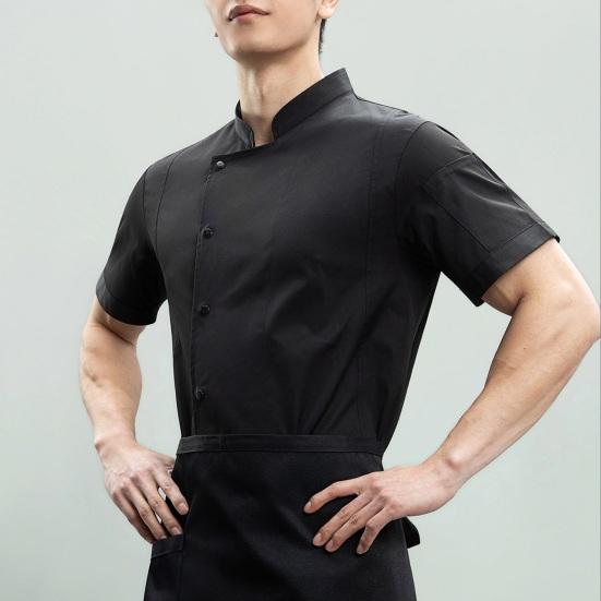 Chef Uniform Stand Collar Short Sleeve Chef Coat Single-Breasted Buttons Solid Color Workwear Professional Chef Apparel