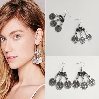 Lanzhihai Retro Punk Coin Earrings - European/American Women’s Fashion Accessories