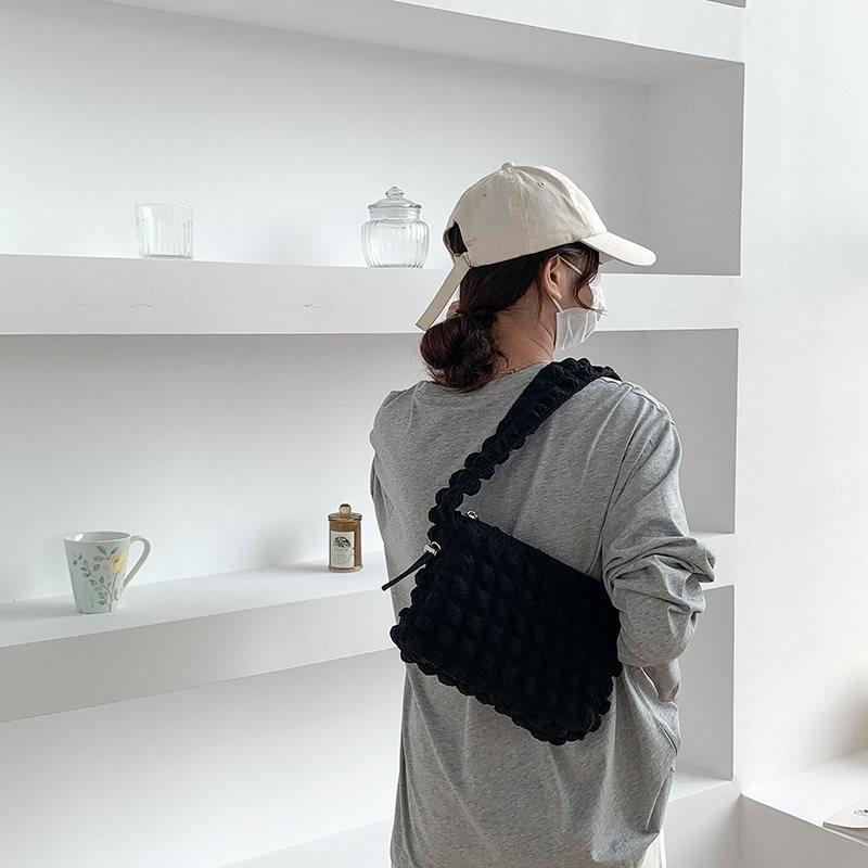 Elegant Women's Cloud Bag In Soft Nylon With Unique Pleated And Checkered Patterns