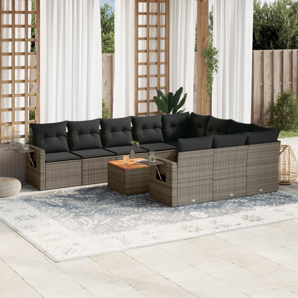 11 Piece Garden Sofa Set with Cushions Gray Poly Rattan