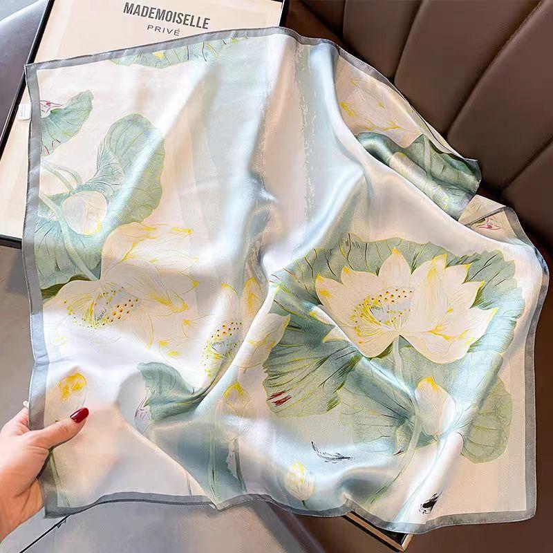 100% Mulberry Silk Plain Crepe Satin Square Scarf High-end Women's Spring, Summer and Autumn Temperament Simple Fashion Silk Scarf Scarf
