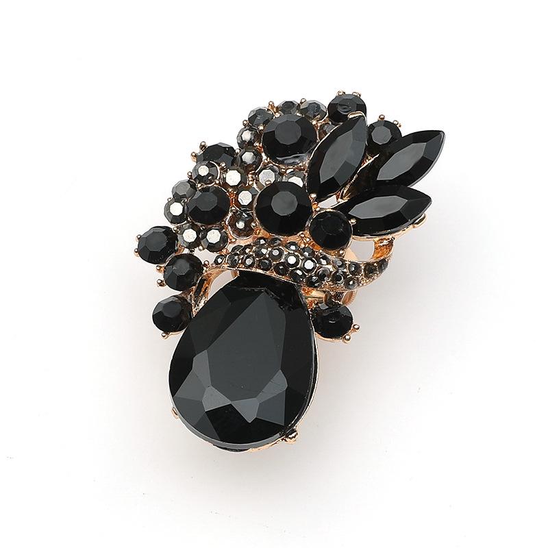 European Retro Geometric Flower Ring with Full Diamond Accents - New Trendy Open Design Adjustable Open