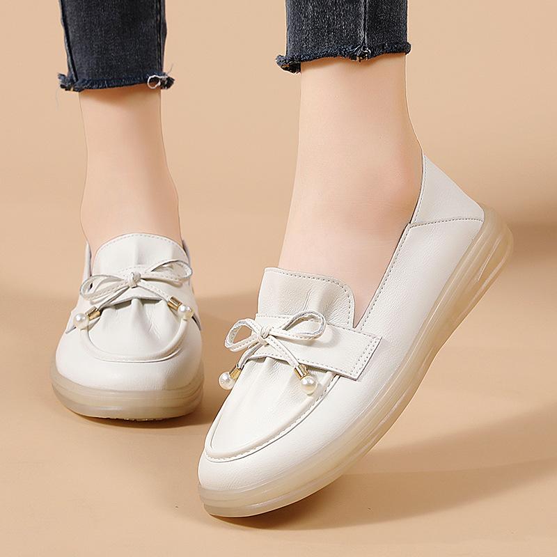 

Genuine Leather Loafers for Women s Spring New One-legged Women s Shoes Korean Versatile Doudou Single Shoes Comfortable Flat Shoes 41