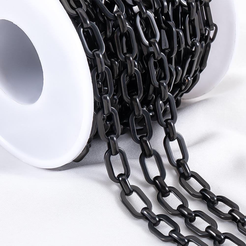 1M Black Plating Stainless Steel Square Rolo Cable Link Chain DIY Men Necklace Bracelet Chains Jewelry Making Supplies No Fade