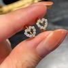 New Cute Sweet Hollow Heart Zircon Hoop Earring For Women Classic Shiny Stud Earrings Fashion Small Trendy Ear Buckle Jewelry