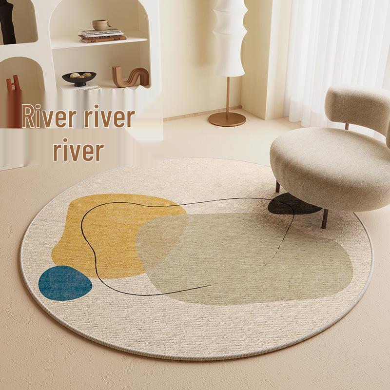 Japanese Style Round Carpet Mat & Swivel Chair Set - Crystal Velvet Foot Pad & Coffee Table Mat