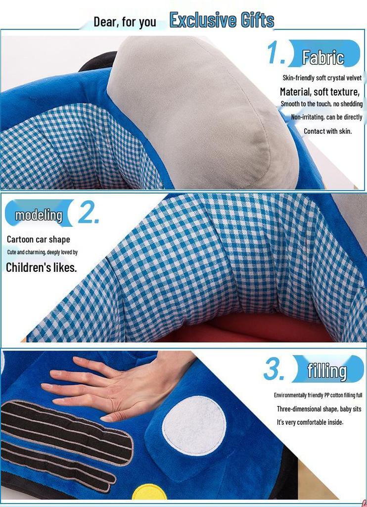 Children's Cartoon Car Plush Sofa Chair - Anti-Fall Learning Seat & Toy for Birthday Gift