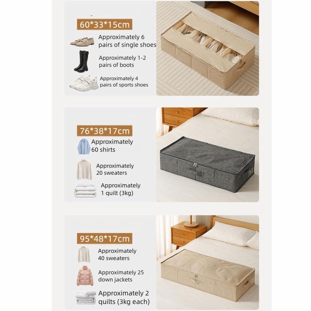 Zipper Closure Under Bed Storage Bag Moisture-proof Cotton Linen Shoe Case  Bedroom