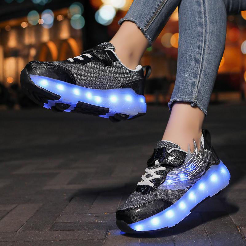Girs LED Luminous Runaway Shoes Four-wheel Skates Men's and Children's Pulley Shoes LED Light Shoes