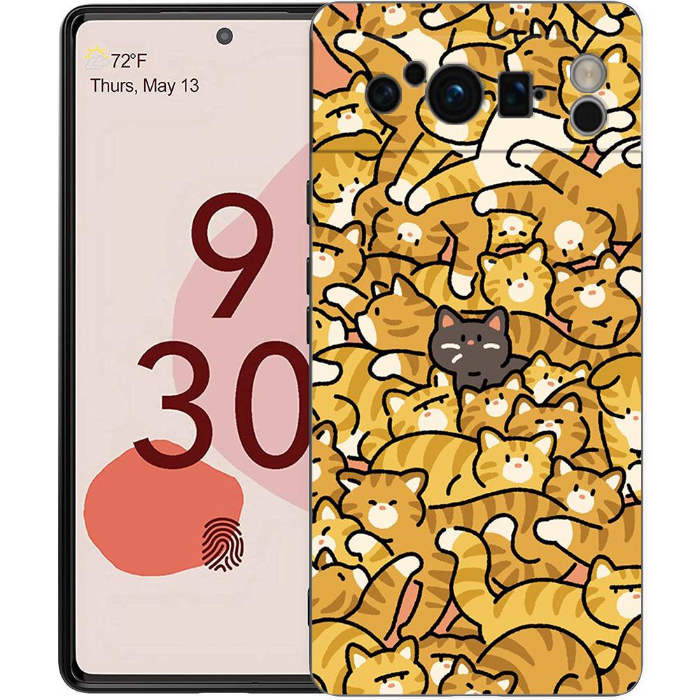 Phone Case For Google Pixel 8 A 7 6 Pro 6A 5G Black Soft Shockproof Back Cover Silicone TPU Shell Coque Cat-Printed