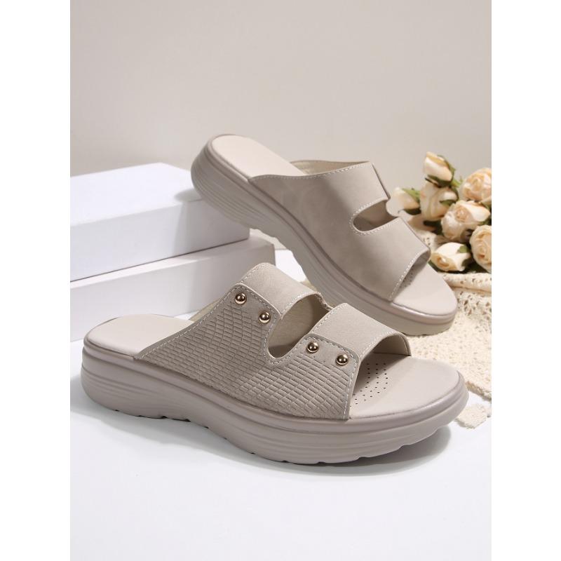 

New summer soft leather sandals women s simple rivets sports wind slope and slippers women 36