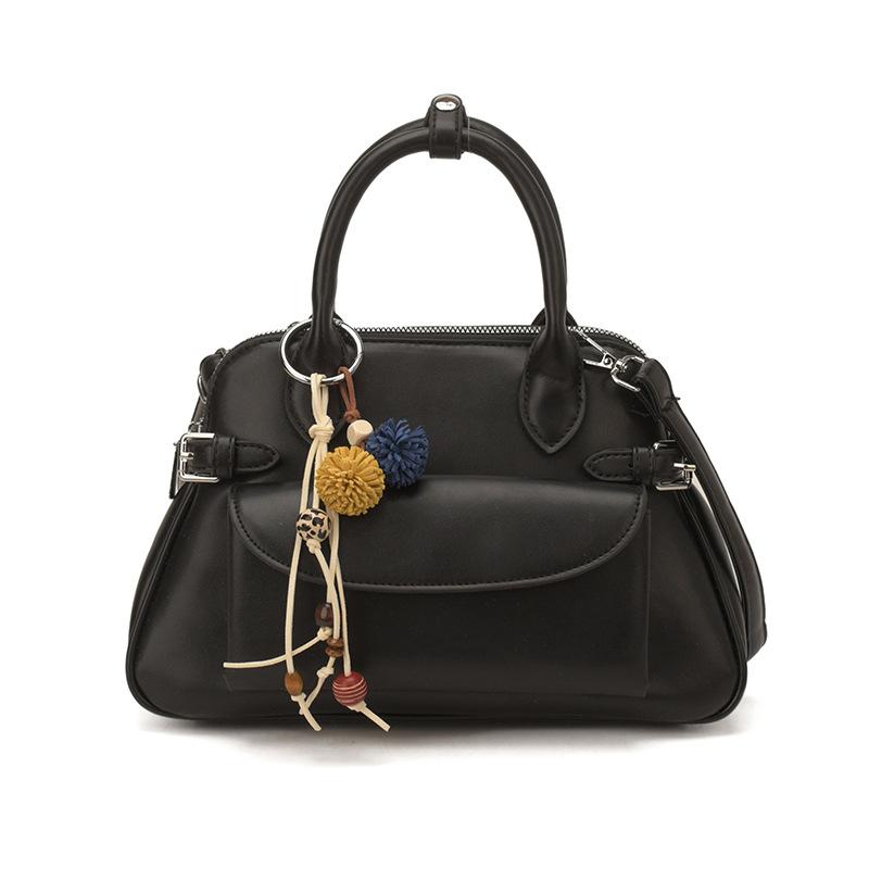 

Brand Leather Handbag For Women High Quality Shoulder Bag With Front Pocket Buckle Design Solid Color Casual Commuter Tote Bag чёрный